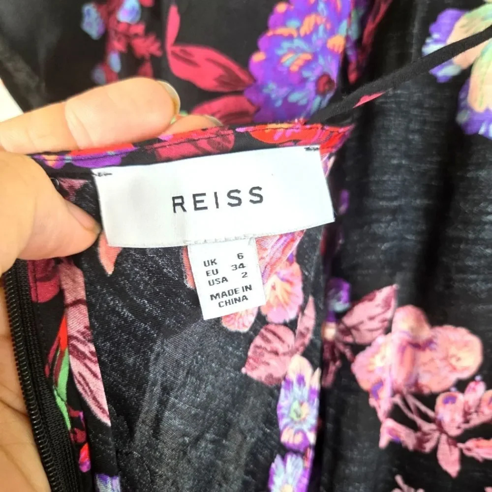 Women's REISS Floral Black Maxi Dress Size 02/XS - Picture 11 of 11
